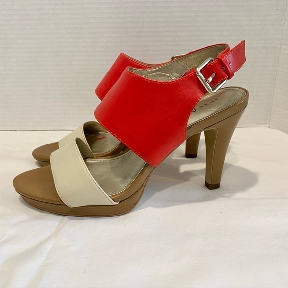 Anne Klein Terriko Slingback Pumps in Pink Coral and Cream Color Block Size 8M - Picture 2 of 12